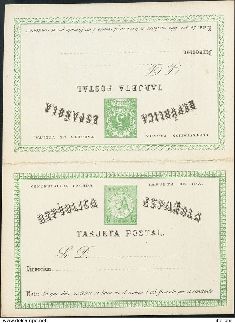(*)EP4. 1873. 5 Cts+5 Cts Verde Sobre Tarjeta Entero Postal, De Ida Y Vuelta. MAGNIFICA. Edifil 2019: 106 Euros - Andere & Zonder Classificatie