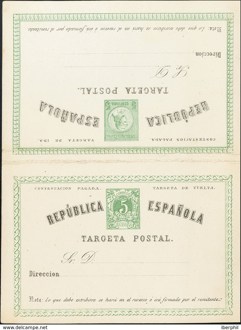 (*)EP6. 1873. 5 Cts+5 Cts Verde Sobre Tarjeta Entero Postal. MAGNIFICA. Edifil 2019: 110 Euros - Andere & Zonder Classificatie