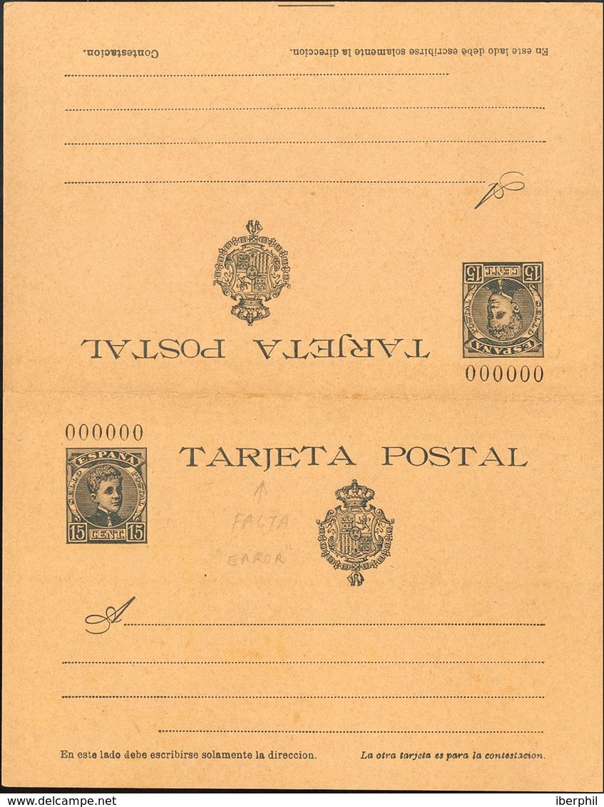 (*)EP38NA. 1901. 15 Cts+15 Cts Verde Sobre Tarjeta Entero Postal, De Ida Y Vuelta NºA000000. MAGNIFICAS Y RARAS. Edifil  - Autres & Non Classés