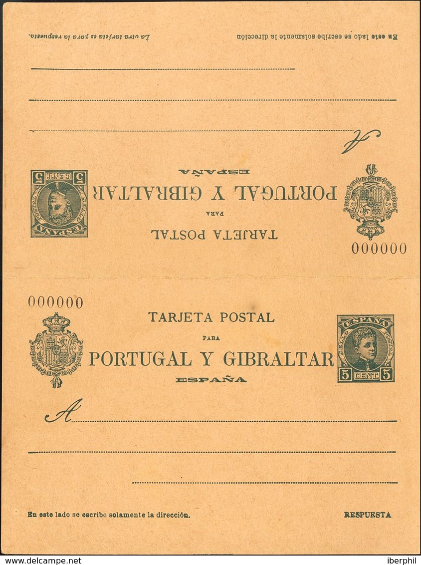 (*)EP44Na. 1903. 5 Cts+5 Cts Verde Azulado Sobre Tarjeta Entero Postal, De Ida Y Vuelta. NºA000000. MAGNIFICA Y RARA. Ed - Other & Unclassified