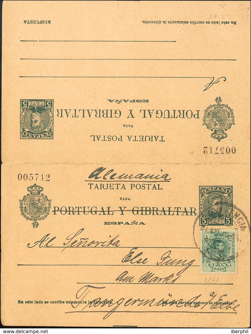 Sobre EP44. 1910. 5 Cts+5 Cts Verde Azul Sobre Tarjeta Entero Postal De Ida Y Vuelta, La Ida Circulada De VALENCIA A TAN - Andere & Zonder Classificatie