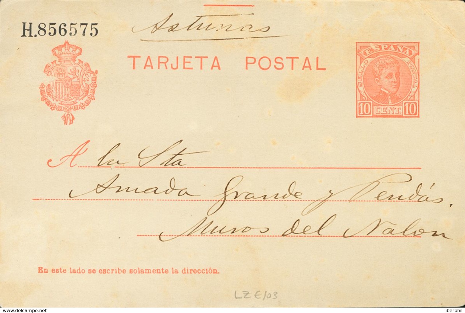 Sobre EP45. 1908. 10 Cts Naranja Sobre Tarjeta Entero Postal. Al Dorso Impresión Oficial PRIMER CONGRESO FILATELICO ESPA - Autres & Non Classés