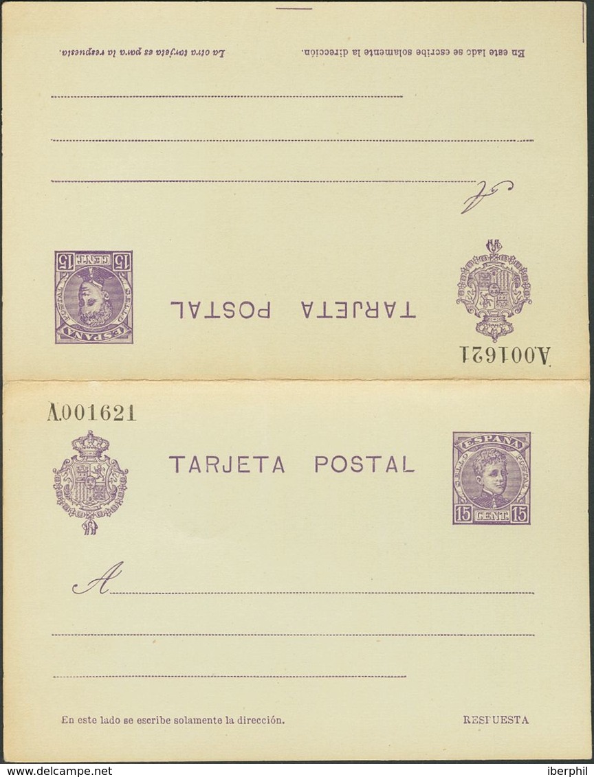 (*)EP46. 1904. 15 Cts + 15 Cts Violeta Sobre Tarjeta Entero Postal, De Ida Y Vuelta. MAGNIFICA. Edifil 2019: 70 Euros - Autres & Non Classés