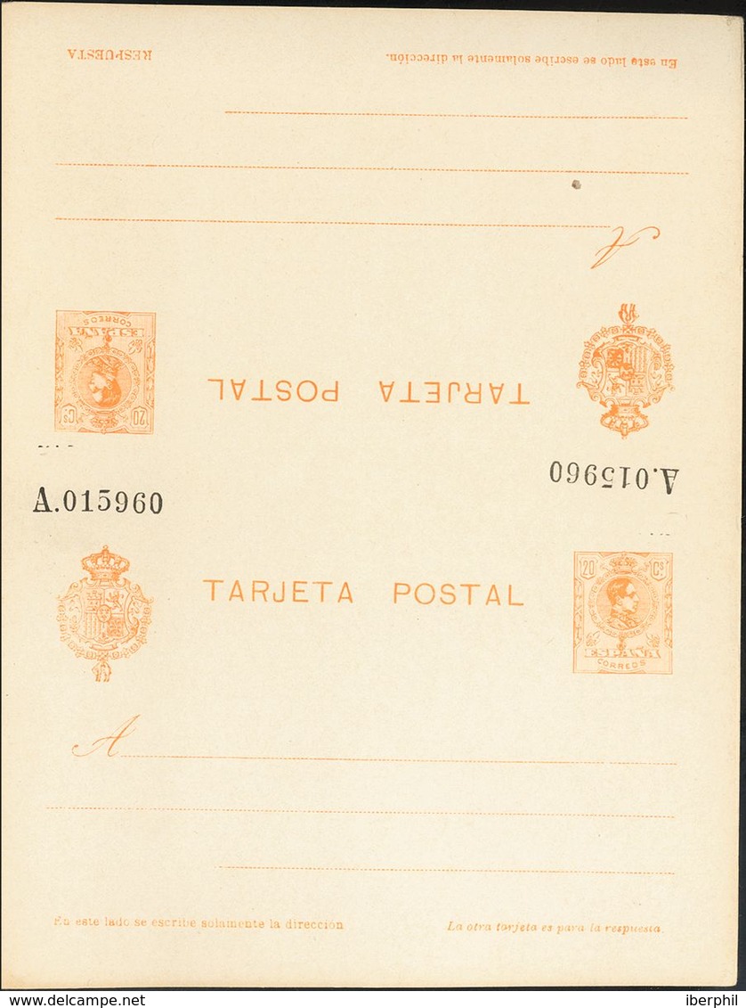 **EP52. 1910. 20 Cts + 20 Cts Naranja Sobre Tarjeta Entero Postal De Ida Y Vuelta (sin Doblar). MAGNIFICA. (Láiz 2006, 1 - Sonstige & Ohne Zuordnung