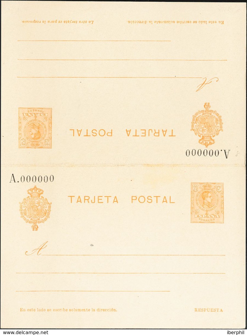 (*)EP52N. 1910. 20 Cts+20 Cts Naranja Sobre Tarjeta Entero Postal, De Ida Y Vuelta. NºA000000. MAGNIFICA. Edifil 2017: 1 - Other & Unclassified