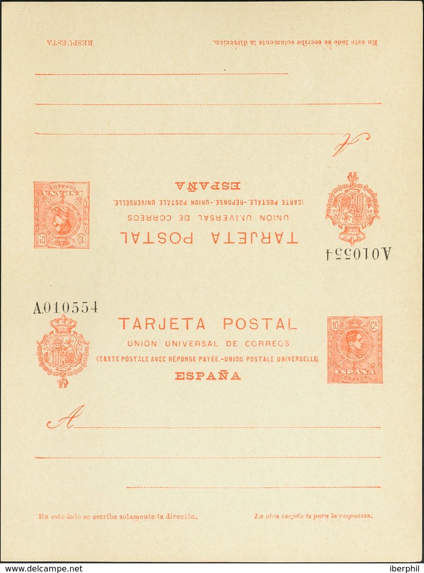 **EP54. 1910. 10 Cts + 10 Cts Naranja Sobre Tarjeta Entero Postal De Ida Y Vuelta (sin Doblar). MAGNIFICA. (Láiz 2006, 1 - Andere & Zonder Classificatie