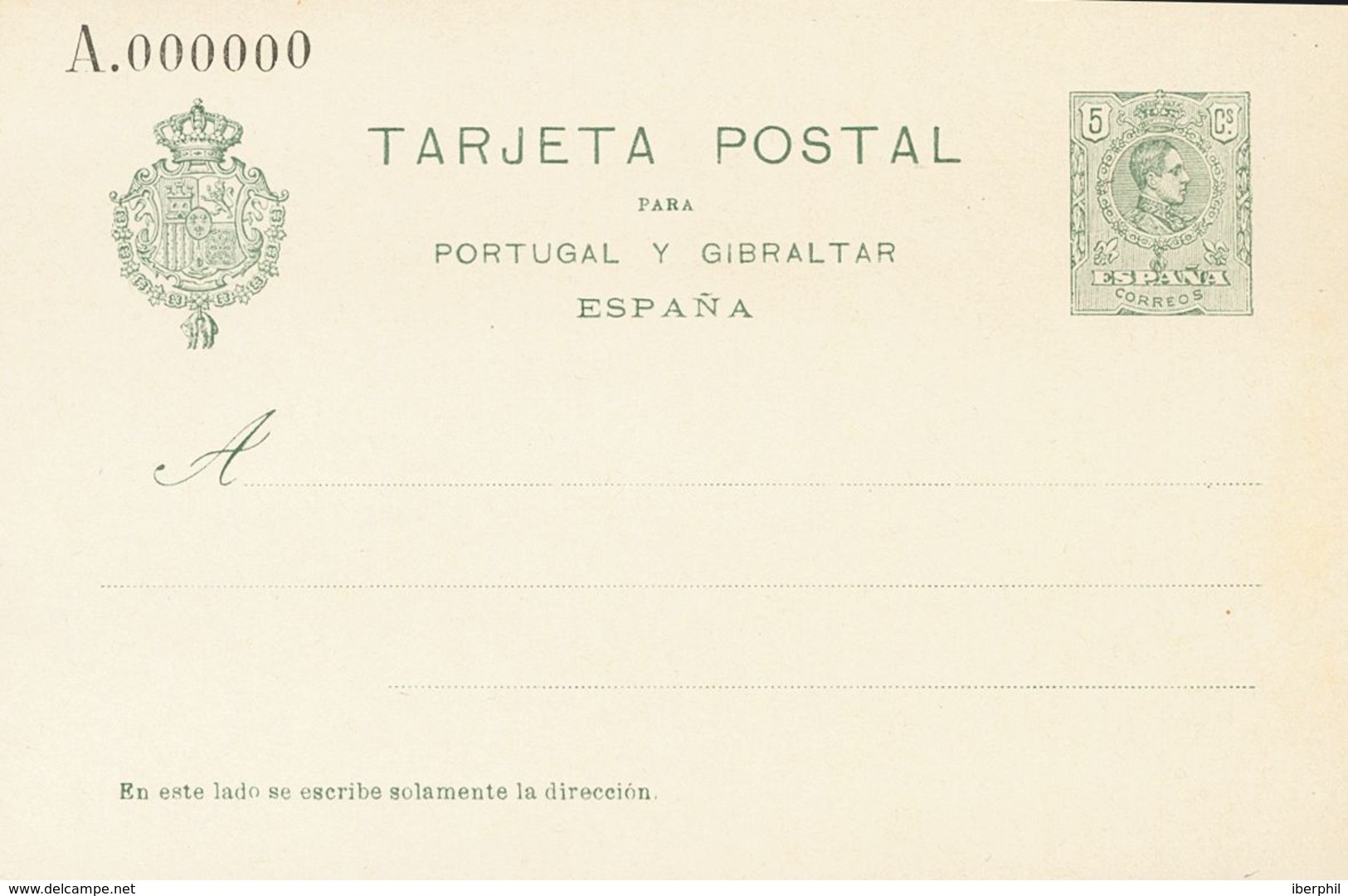 (*)EP55BN. 1916. 5 Cts Verde Sobre Tarjeta Entero Postal. NºA000000. MAGNIFICA. Edifil 2017: 105 Euros - Autres & Non Classés