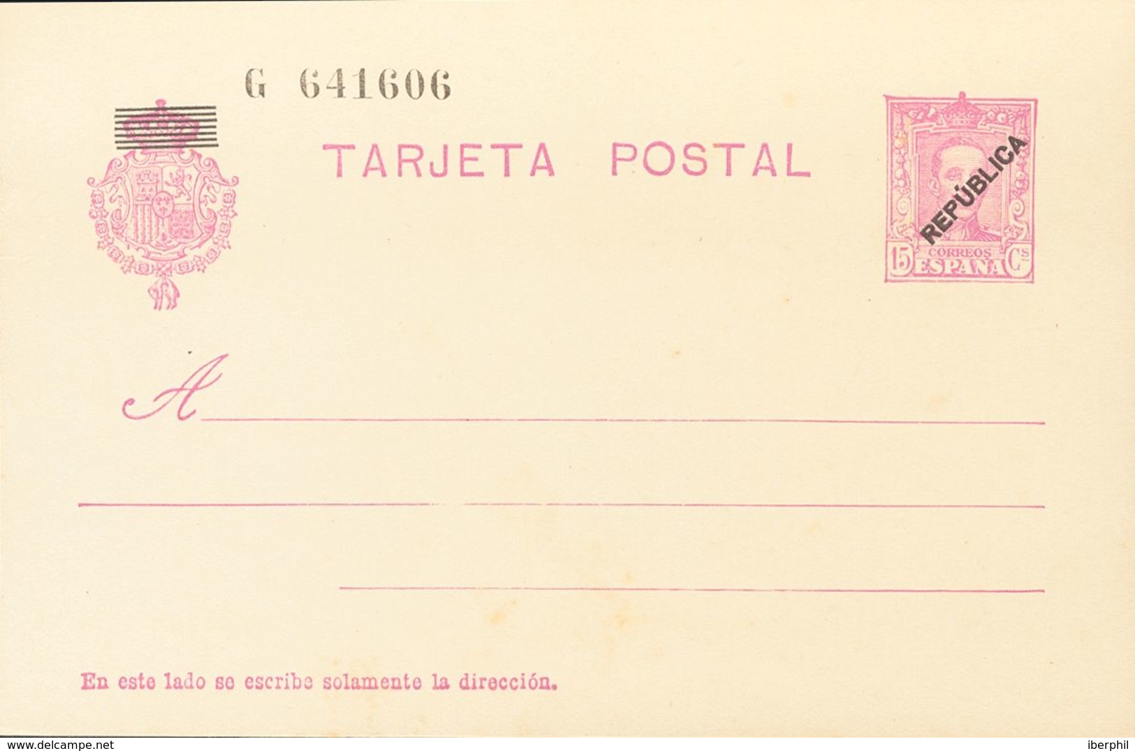 (*)EPM1. 1931. 15 Cts Lila Rosa Sobre Tarjeta Entero Postal. Sobrecarga "República", Local De Madrid. MAGNIFICA. Edifil  - Andere & Zonder Classificatie