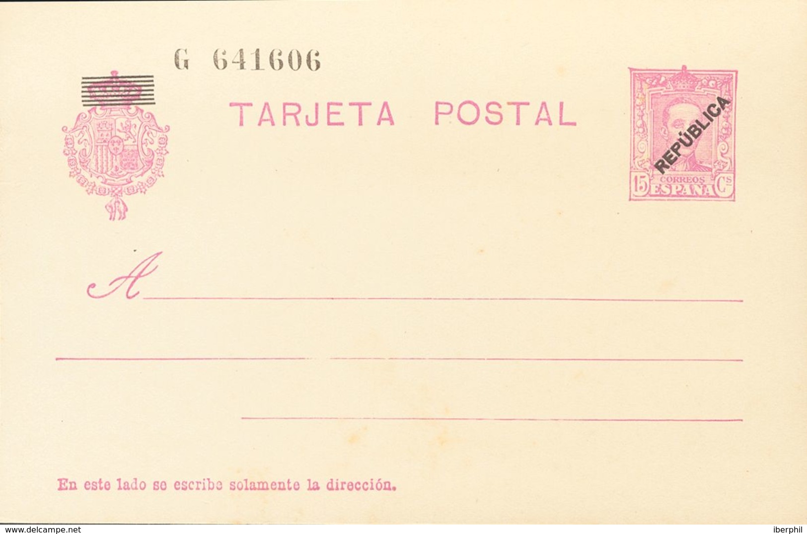 (*)EPM1. 1931. 15 Cts Lila Rosa Sobre Tarjeta Entero Postal. Sobrecarga "República", Local De Madrid. MAGNIFICA. Edifil  - Autres & Non Classés