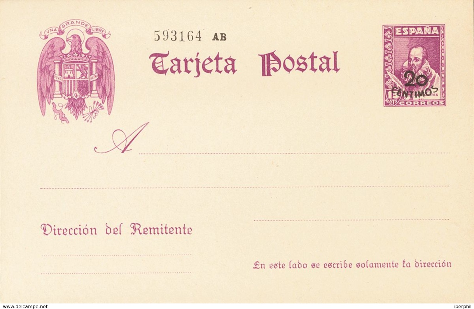 (*)EP85. 1938. 20 Cts Sobre 15 Cts Violeta Sobre Tarjeta Entero Postal. MAGNIFICA. Edifil 2019: +++225 Euros - Autres & Non Classés