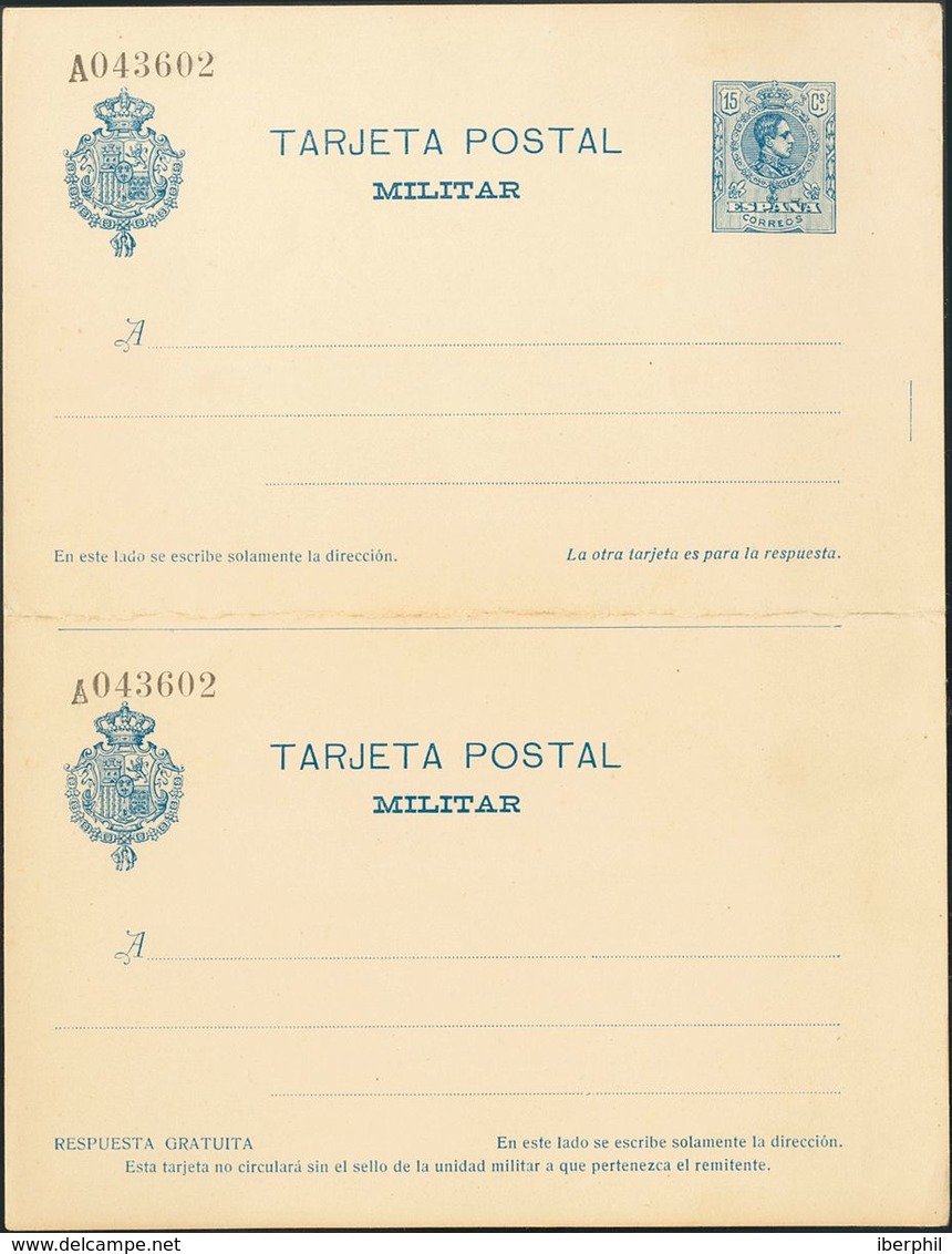 (*)EPM1. 1921. 15 Cts+sin Valor, Azul Sobre Tarjeta Entero Postal Militar, De Ida Y Vuelta. MAGNIFICA. Edifil 2019: 73 E - Autres & Non Classés