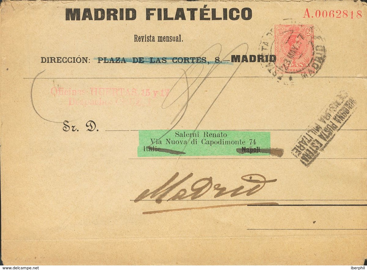 Sobre EP203. . 10 Cts Rosa Sobre Faja De Periódico Entero Postal Privado MADRID FILATELICO (tampón Huertas). MADRID A NA - Andere & Zonder Classificatie