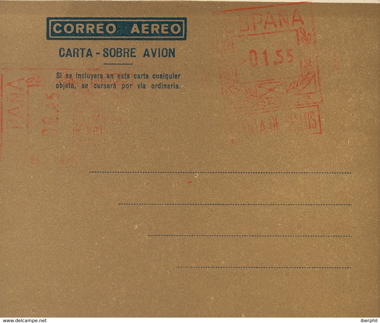 (*)AE27C. 1948. 1'55 Pts + 2'45 Pts Sobre Aerograma, En Color Castaño, Con Doble Franqueo. MAGNIFICO Y RARO. Edifil 2017 - Other & Unclassified