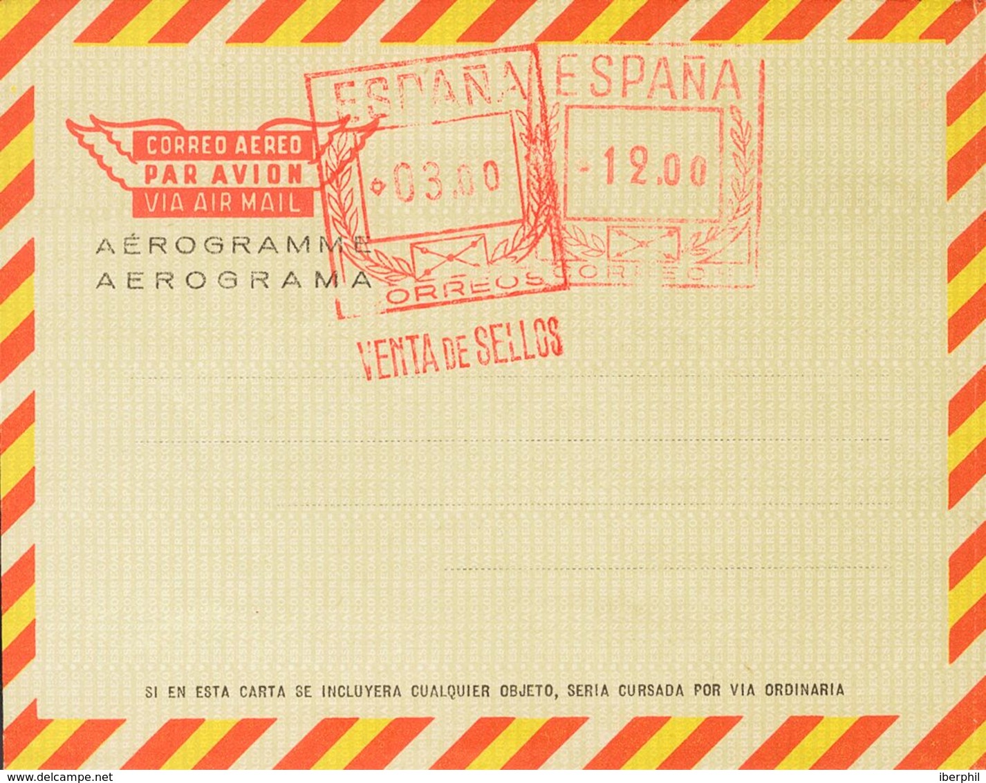 (*)AE118. 1974. 12 Pts + 3 Pts Sobre Aerograma Con Franqueo Doble (IV+III). MAGNIFICO Y RARO. Edifil 2017: 268 Euros - Other & Unclassified