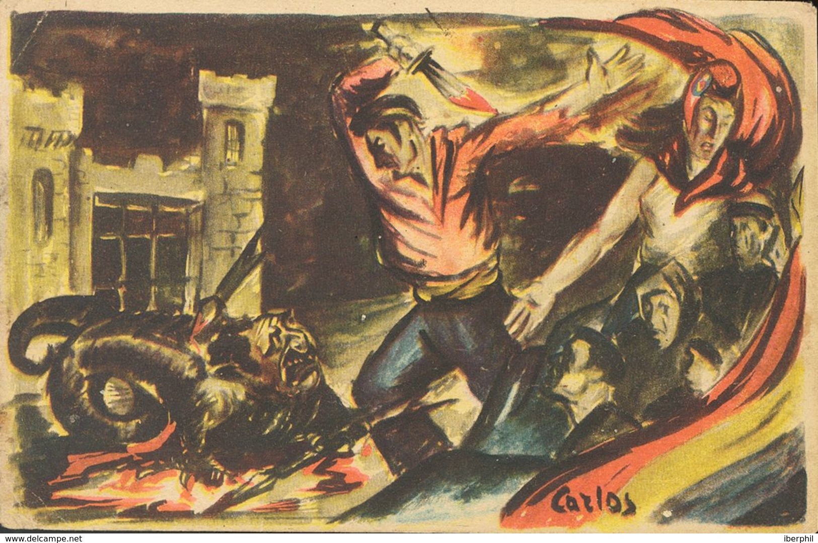 (*). (1938ca). Tarjeta Postal Ilustrada Editada A Beneficio De Los Republicanos Españoles Por El SECOURS POPULAIRE FRANÇ - Other & Unclassified