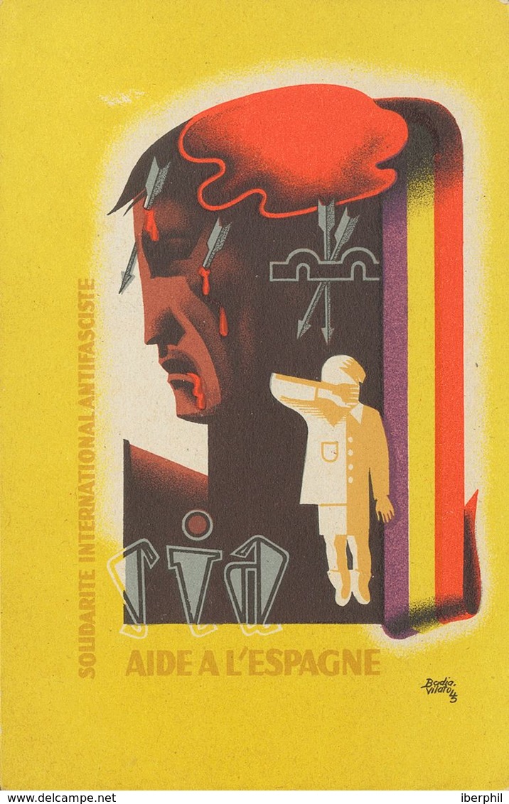 (*). 1937. Tarjeta Postal Ilustrada De S.I.A. AIDE A L'ESPAGNE. MAGNIFICA Y RARISIMA. - Andere & Zonder Classificatie