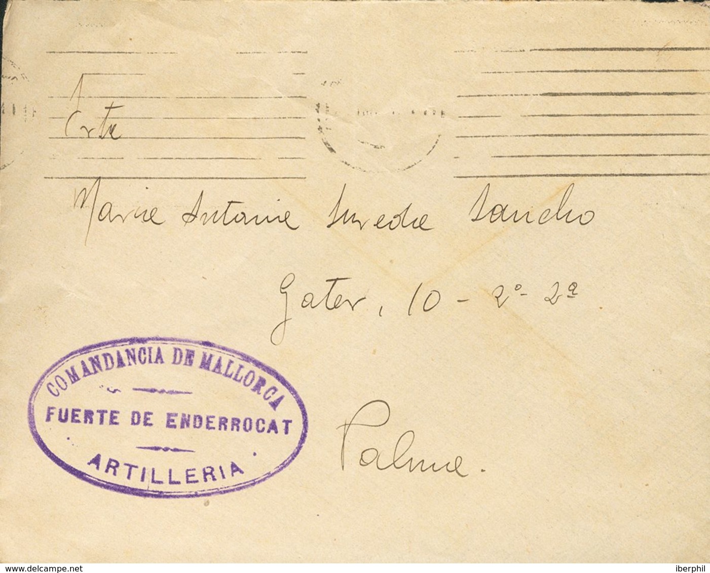 Sobre . 1936. Carta (con Texto) De CABO ENDERROCAT (BALEARES) A PALMA DE MALLORCA. Marca De Franquicia COMANDANCIA DE MA - Autres & Non Classés