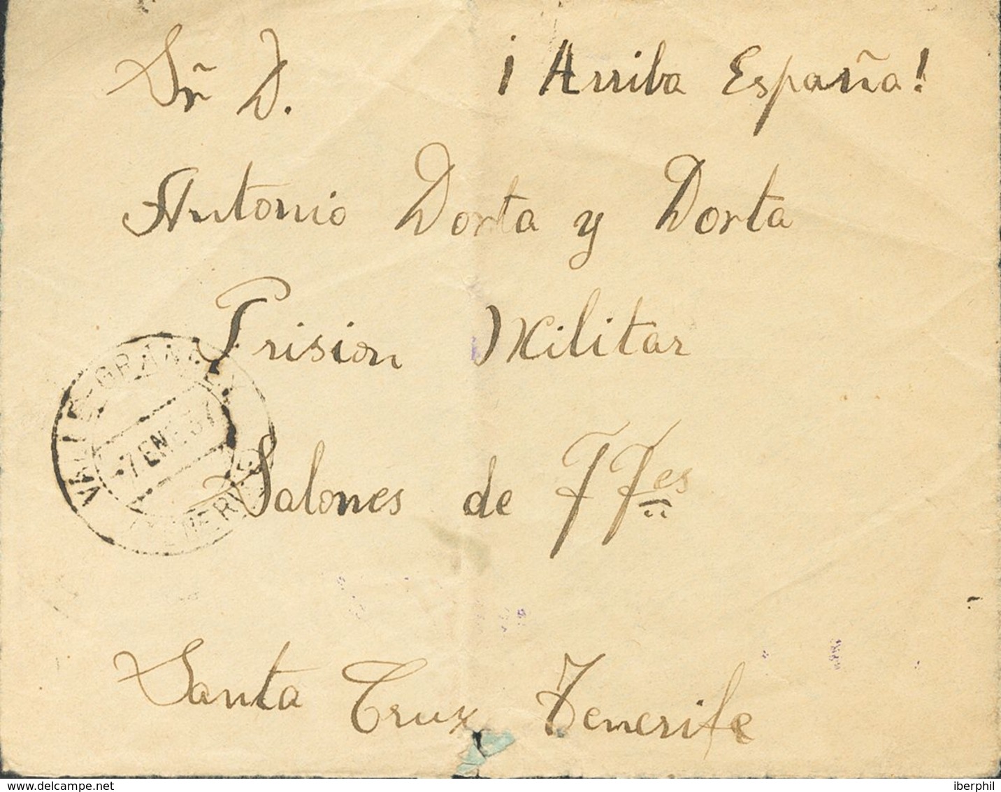 Sobre . 1937. ARURE DE LA GOMERA A SANTA CRUZ DE TENERIFE. Dirigida A La Prisión De Fyffes, Habilitada En Un Antiguo Alm - Sonstige & Ohne Zuordnung