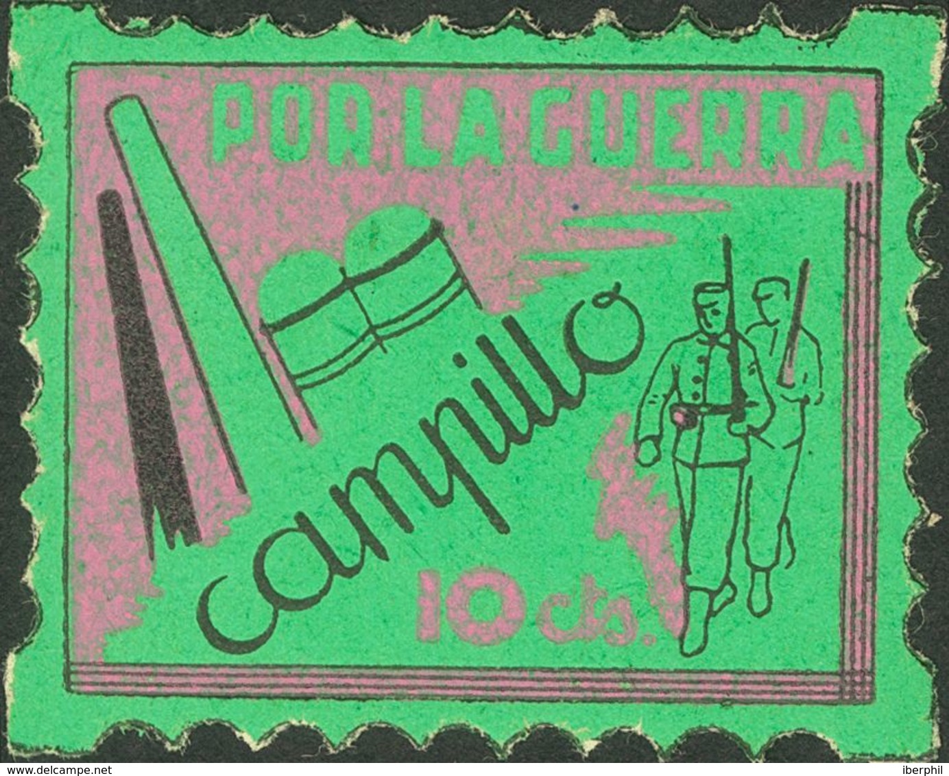 **. 1937. 10 Cts Violeta Y Negro Sobre Verde. CAMPILLO (TERUEL). MAGNIFICO Y RARO. (Allepuz 1) - Andere & Zonder Classificatie