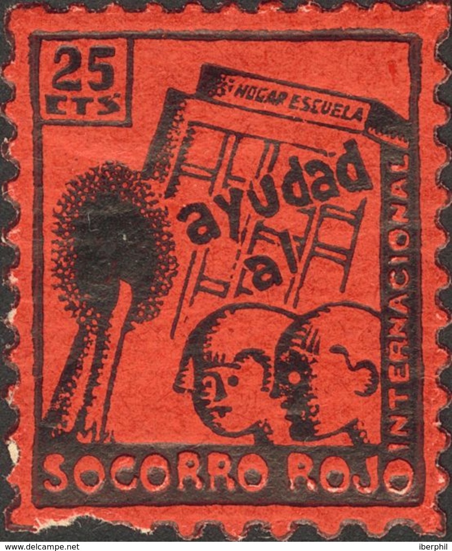 *. 1937. 25 Cts Negro Sobre Rojo (un Diente Corto). AYUDA AL S.R.I. BONITO Y MUY RARO. (Allepuz 1147, Domenech 41) - Sonstige & Ohne Zuordnung