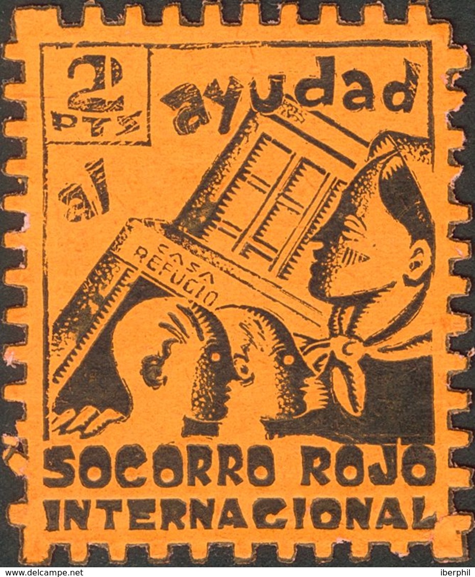 (*). 1937. 2 Pts Negro Sobre Naranja. AYUDAD AL S.R.I. MAGNIFICO Y MUY RARO. (Allepuz 1172, Domenech 43) - Andere & Zonder Classificatie