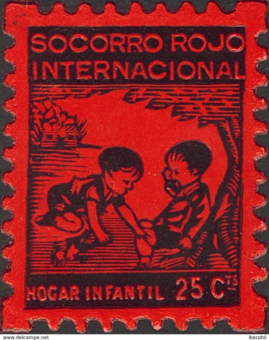 *. 1937. 25 Cts Negro Sobre Rojo. S.R.I. HOGAR INFANTIL. MAGNIFICO Y RARISIMO. (Allepuz 1183) - Sonstige & Ohne Zuordnung