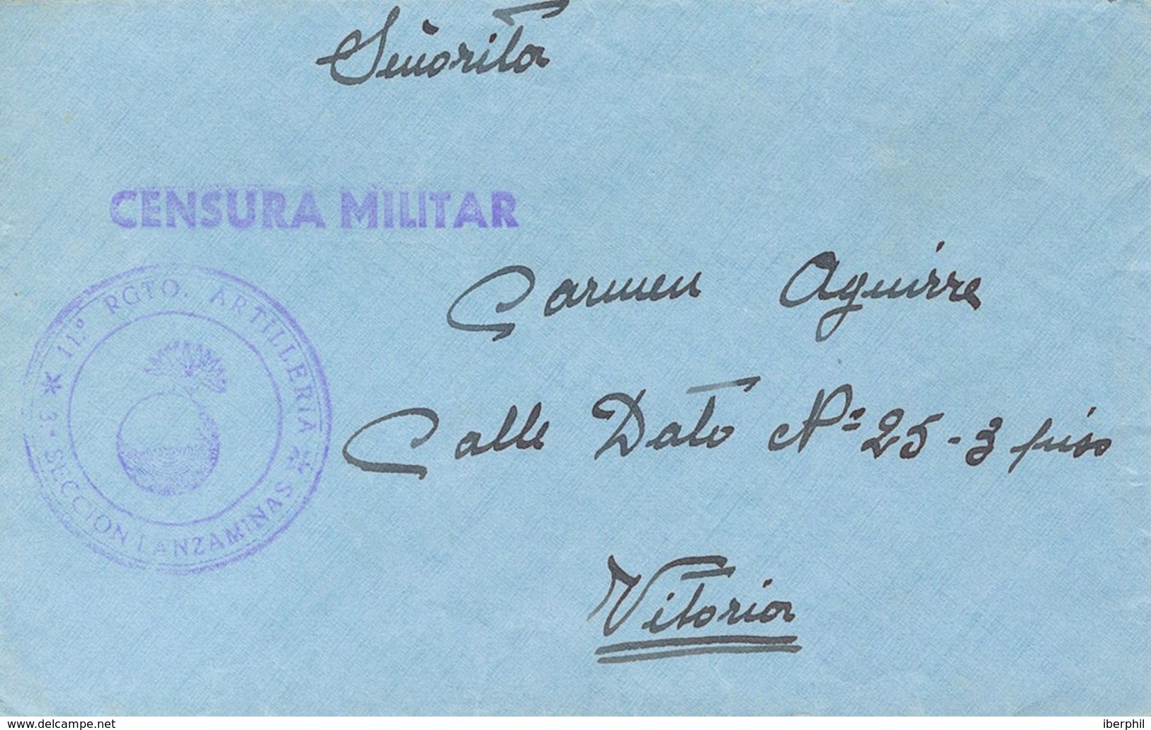 Sobre . (1938ca). Dirigida A VITORIA, Remitida Por Un Oficial Del C.T.V. Destinado En Esta Unidad. Marca De Franquicia 1 - Autres & Non Classés