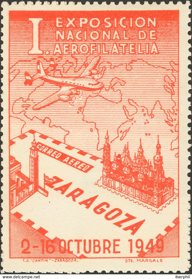 *. 1949. Cuatro Viñetas En Verde, Castaño, Ultramar Y Rojo. I EXPOSICION NACIONAL DE FILATELIA. Incluye Tarjeta De La Ex - Autres & Non Classés