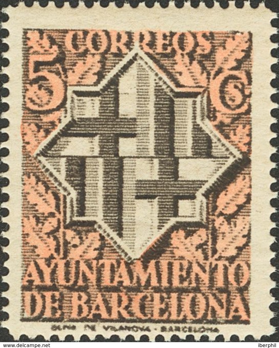 **. (1940ca). Conjunto De Catorce ENSAYOS DE COLOR Del 5 Cts (Escudo De Barcelona) Bicolores Y Dentados, Al Dorso MUESTR - Sonstige & Ohne Zuordnung