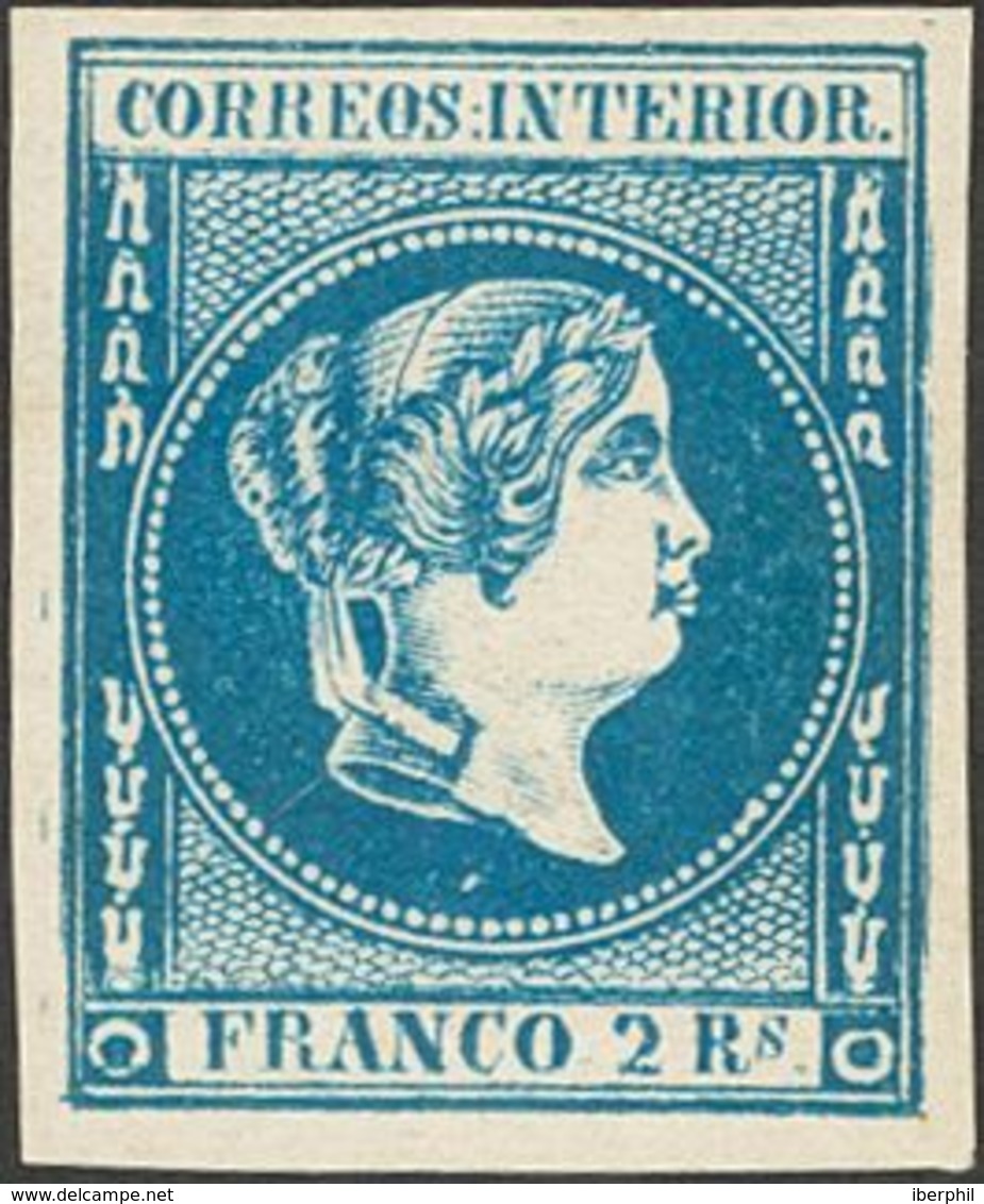 (*)14. 1863. 2 Reales Azul. PIEZA DE LUJO. Cert. COMEX. Edifil 2019: 805 Euros - Andere & Zonder Classificatie
