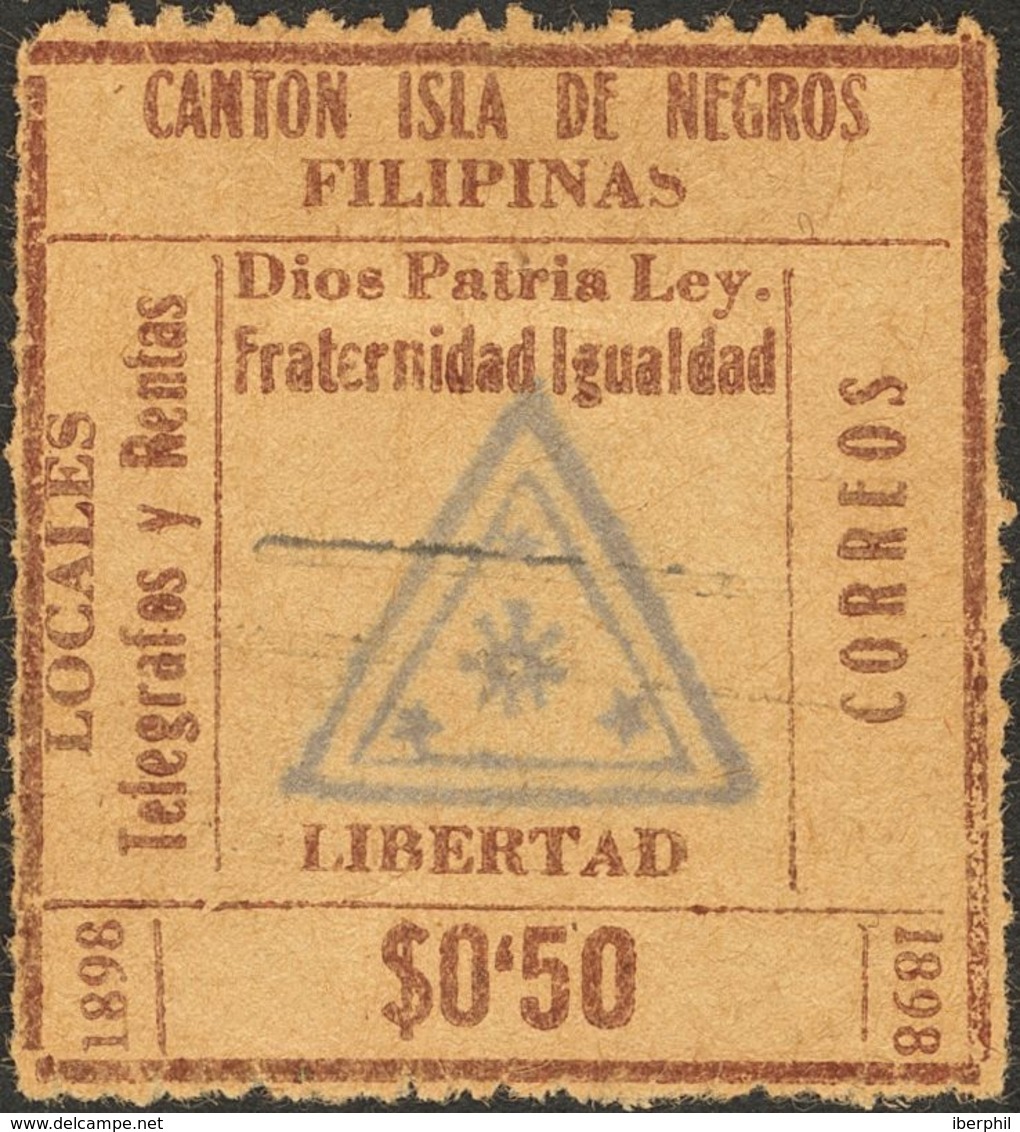 º. 1898. 50 Ctvos PROVISIONALES DE LA ISLA DE NEGROS / LOCALES TELEGRAFOS Y RENTAS. Matasello RECTANGULAR. MAGNIFICO Y E - Other & Unclassified