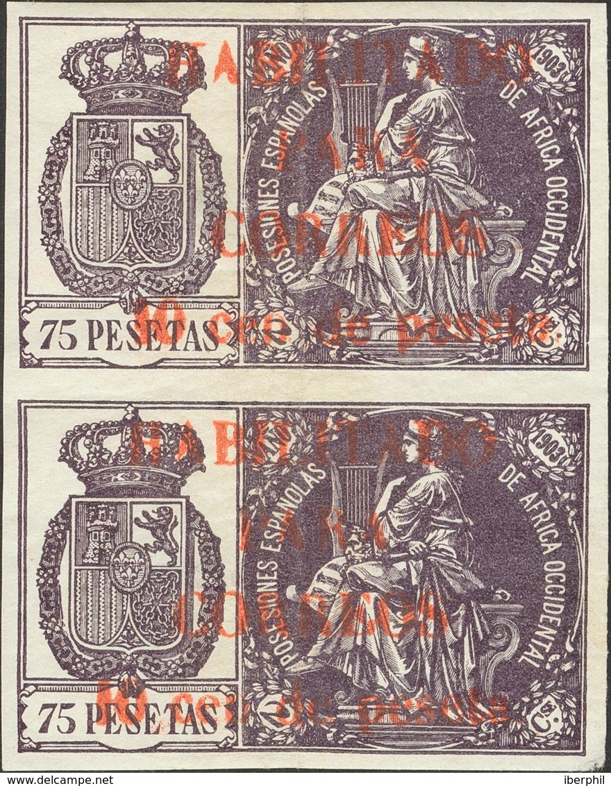 *26W(2). 1904. 10 Cts Sobre 75 Pts Violeta, Pareja Vertical (leve Doblez Vertical). MAGNIFICA Y RARISIMA. Cert. CEM. Edi - Sonstige & Ohne Zuordnung