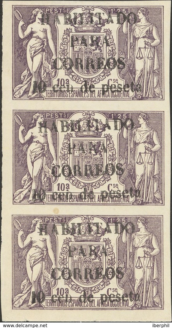 **58AD(3). 1909. 10 Cts Sobre 1'25 Pts Violeta, Tira De Tres. MAGNIFICA. Edifil 2018: 1.335 Euros - Andere & Zonder Classificatie