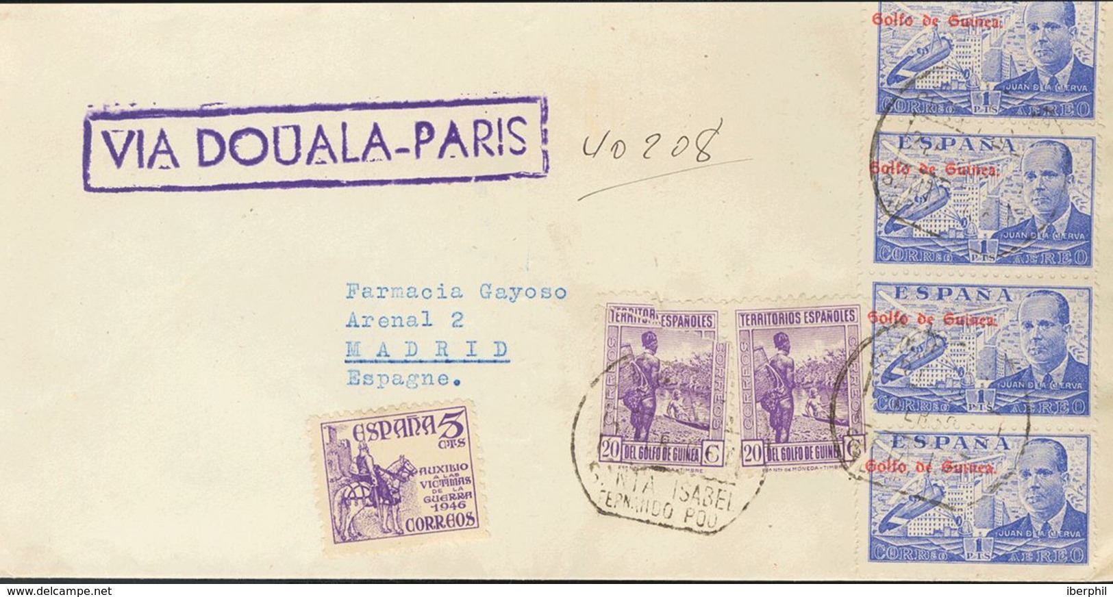 Sobre 268(4), 265(2). 1947. 1 Pts Azul, Cuatro Sellos, 20 Cts Lila, Dos Sellos (uno Con Defecto) Y 5 Cts Violeta. Certif - Sonstige & Ohne Zuordnung