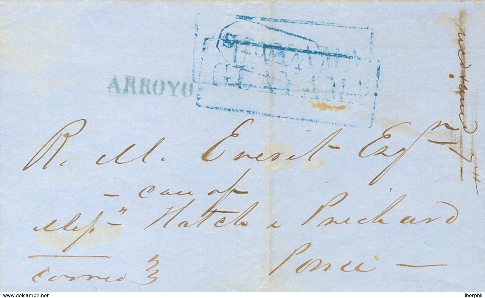 Sobre . 1850. GUAYAMA A PONCE. Marcas GUAYAMA (estampada Dos Veces), En Azul (P.E.2) Edición 2004, ARROYO, En Azul (P.E. - Andere & Zonder Classificatie