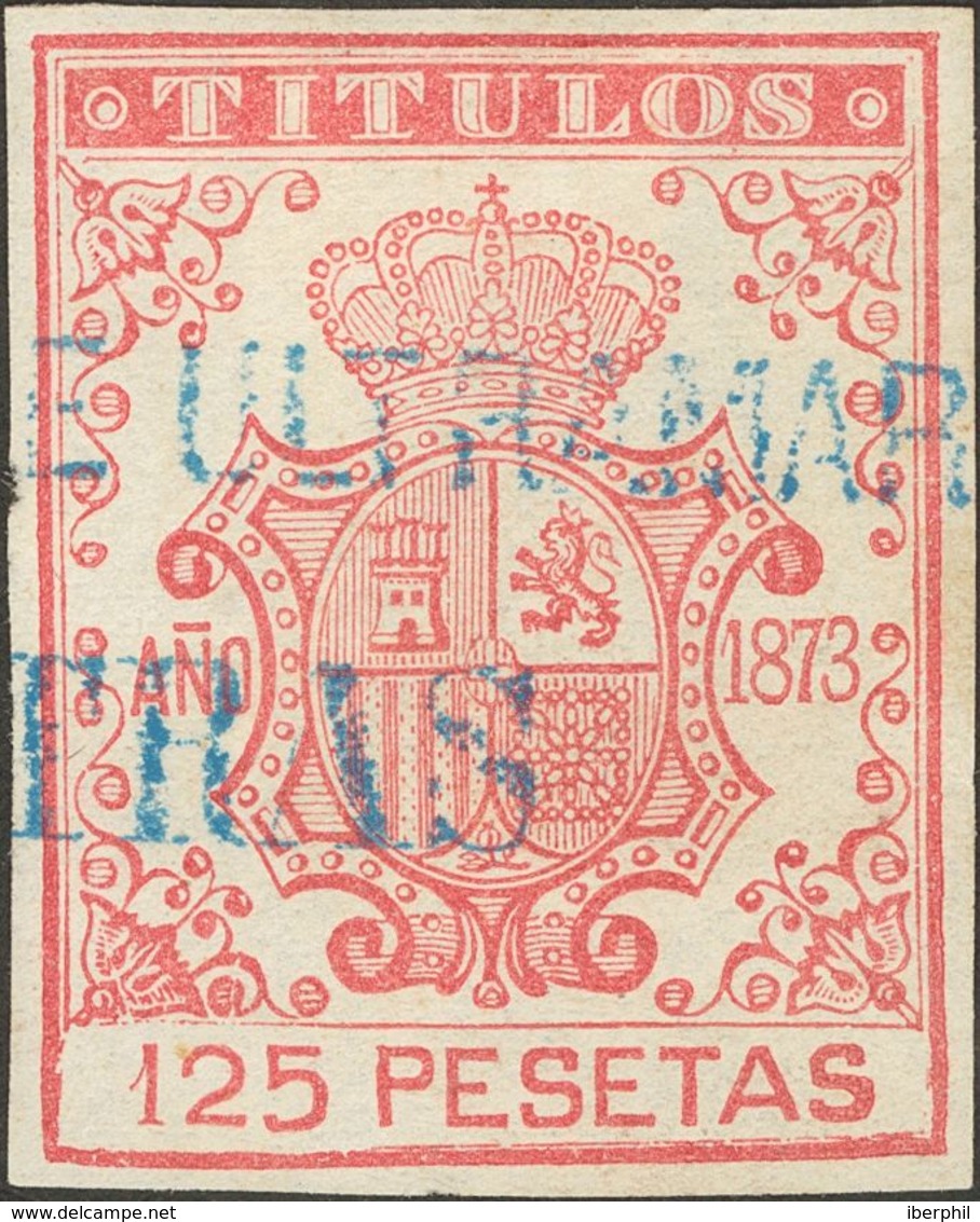 (*). 1873. 125 Pts Rosa. TITULOS Y Sobrecarga MINISTERIO DE ULTRAMAR / MUESTRAS, En Azul. MAGNIFICO Y RARO. (Forbin 23) - Autres & Non Classés