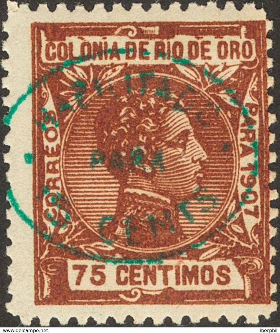 *39hcc. 1908. 15 Cts Sobre 75 Cts. Variedad ERROR DE COLOR EN LA SOBRECARGA, En Verde. MAGNIFICO. Edifil 2019: 95 Euros - Andere & Zonder Classificatie