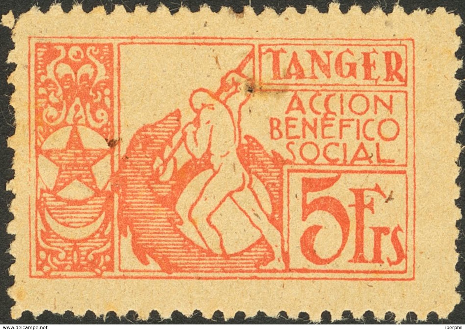 (*). (1938ca). 5 Fr Rojo (conservación Habitual). ACCION BENEFICO SOCIAL. BONITO Y RARISIMO. (Allepuz 16, Fesofi 32) - Autres & Non Classés