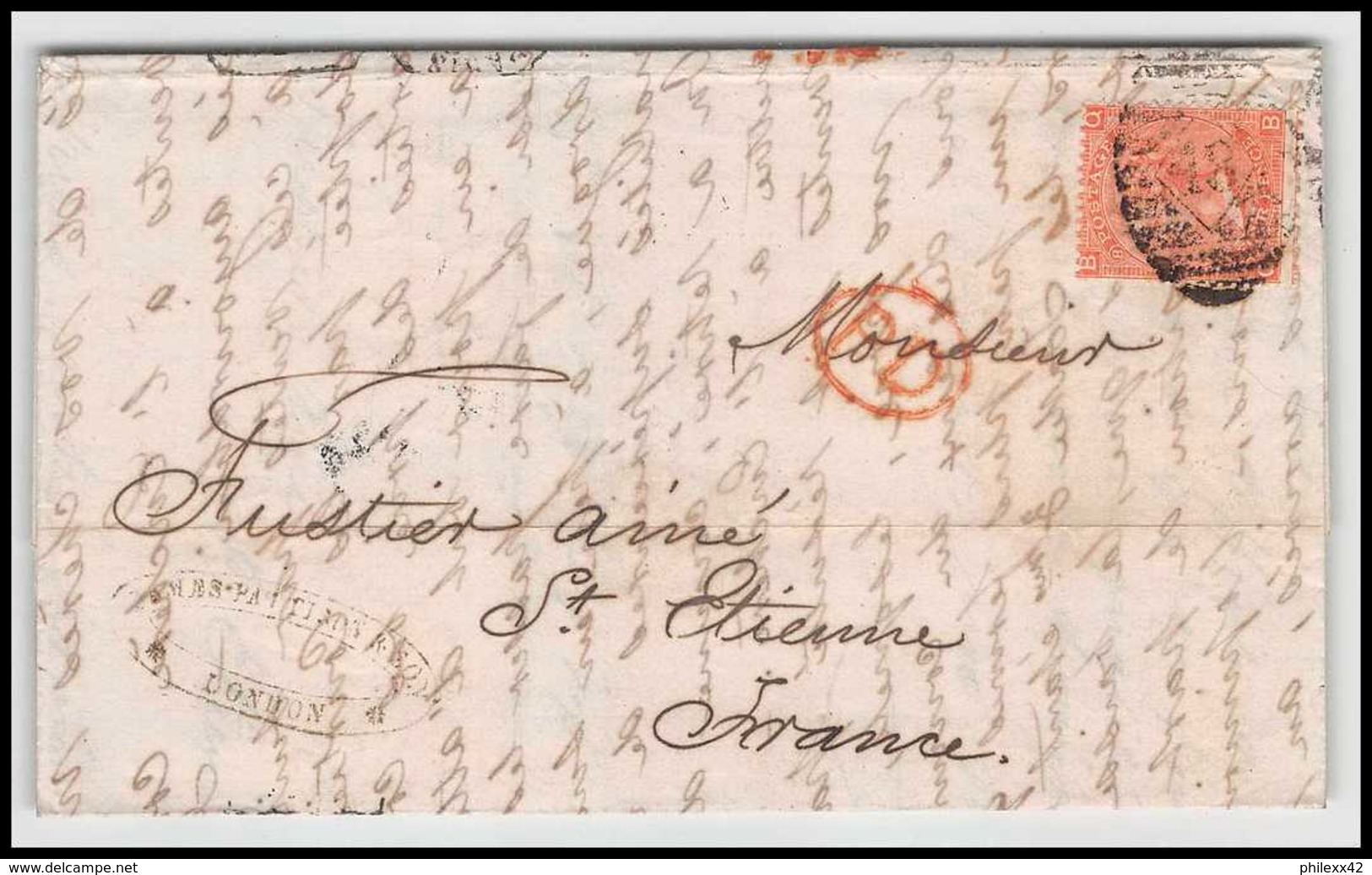 35676 Y&t 32 Victoria 4p Red London St Etienne France 1867 Cachet 48 Lettre Cover Grande Bretagne Great Britain - Storia Postale