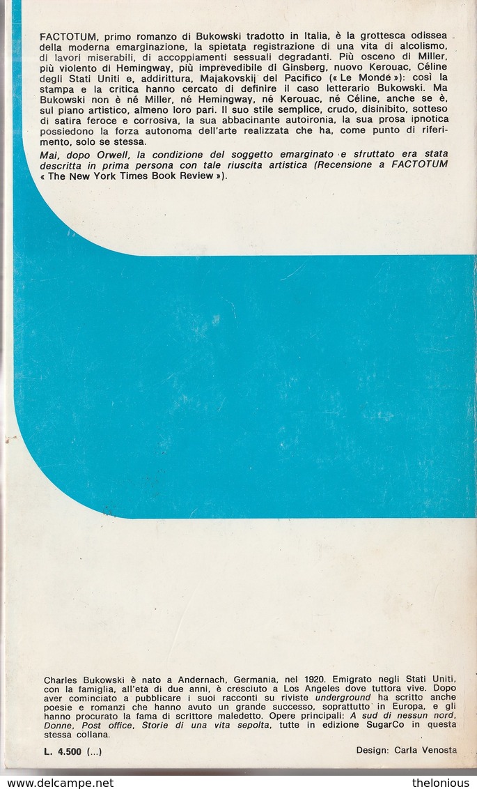 # Charles Bukowski - Factotum - Sugarco 1979 Prima Edizione - Grote Schrijvers