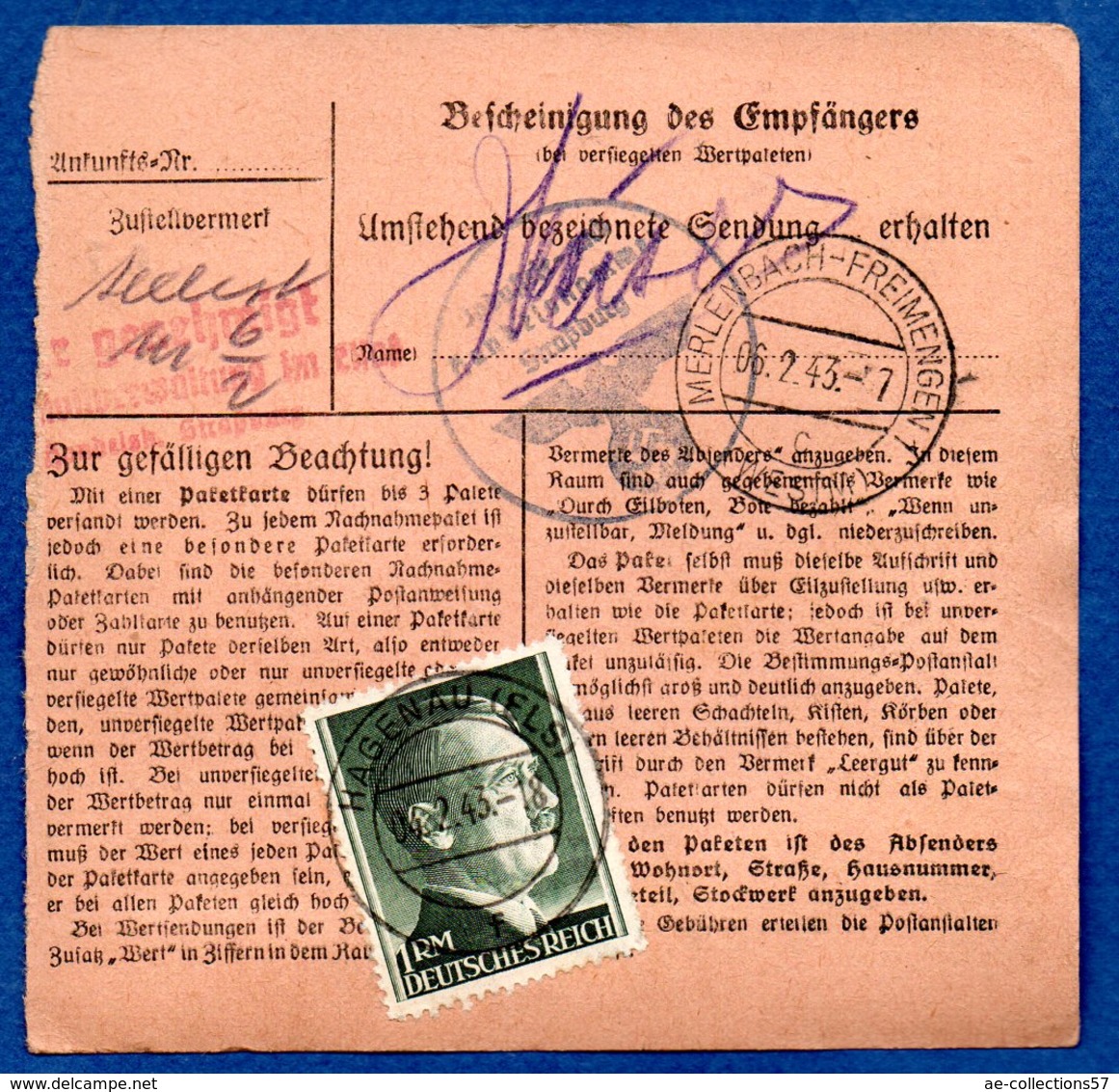 Colis Postal  -  Départ Hagenau  -  04/2/1943 - Lettres & Documents