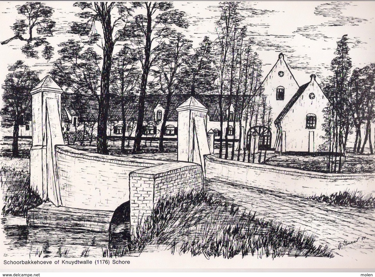 SCHOORBAKKE HOEVE OF KNUYDTWALLE (1176) SCHORE Ca21x30cm ©1981 G. Finaut ERFGOED MIDDELKERKE GESCHIEDENIS HEEMKUNDE R486 - Altri & Non Classificati