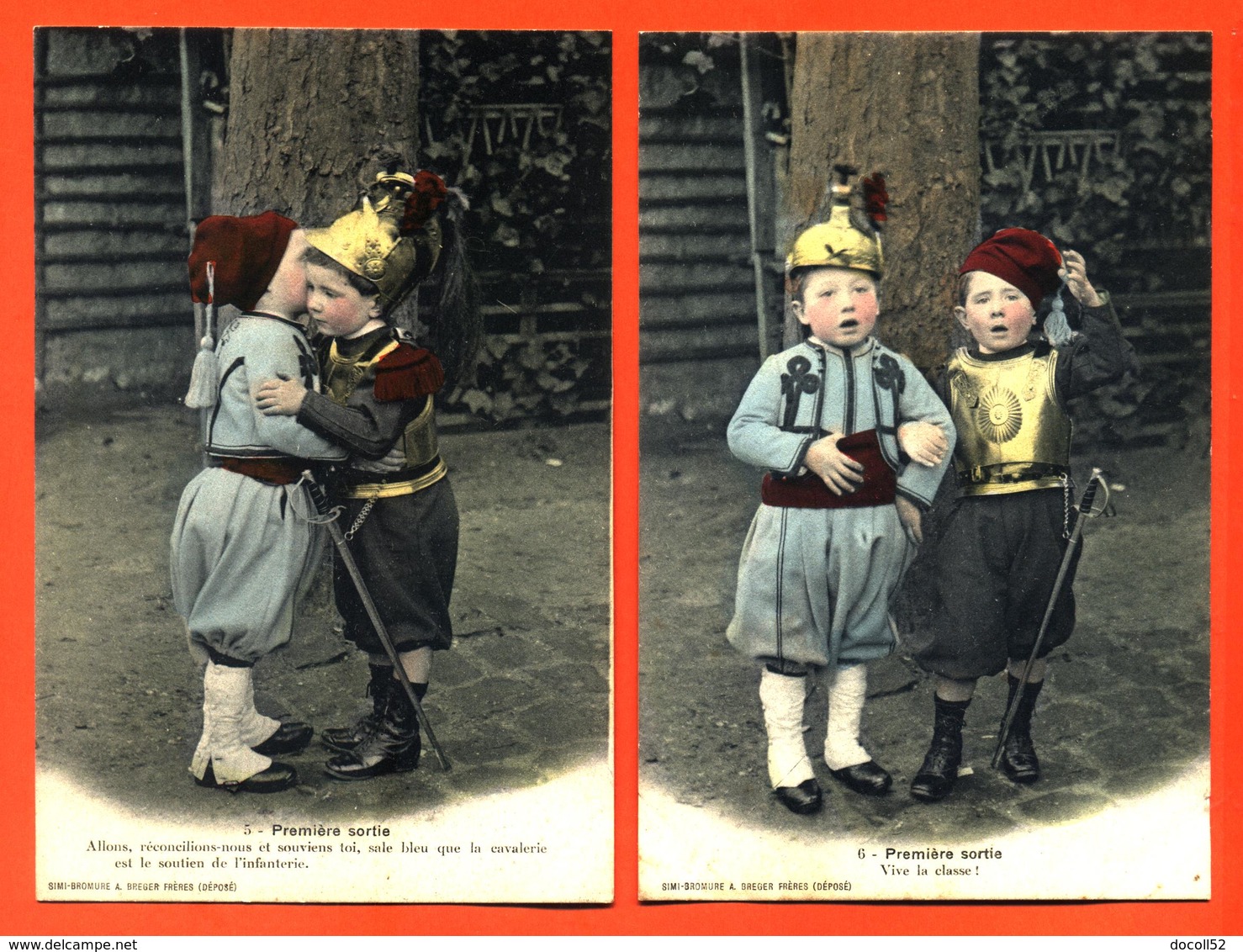 Suite Ou Série Complète De 6 CPA  "première Sortie "petits Garçons En Cuirassé Et Zouave - 2 Scans - Patriotic