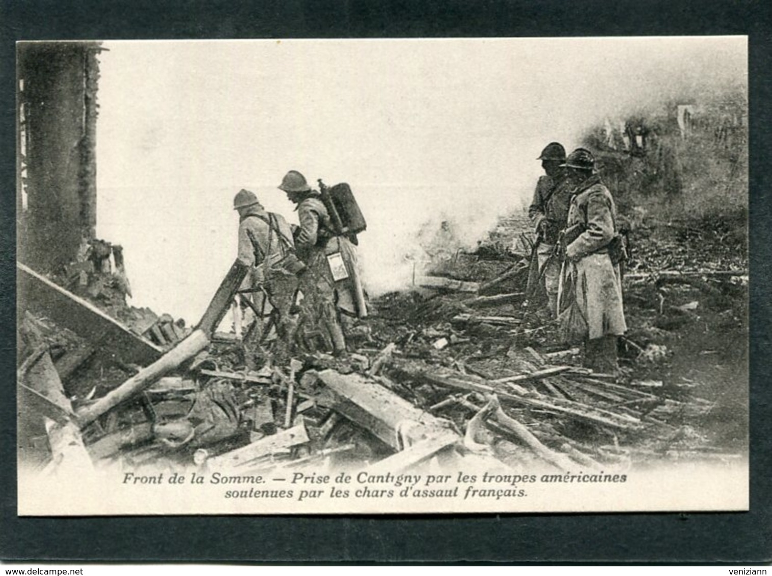 CPA - Front De La Somme - Prise De Cantigny Par Les Troupes Américaines Soutenues Par Les Chars D'assaut Français, Animé - Guerre 1914-18