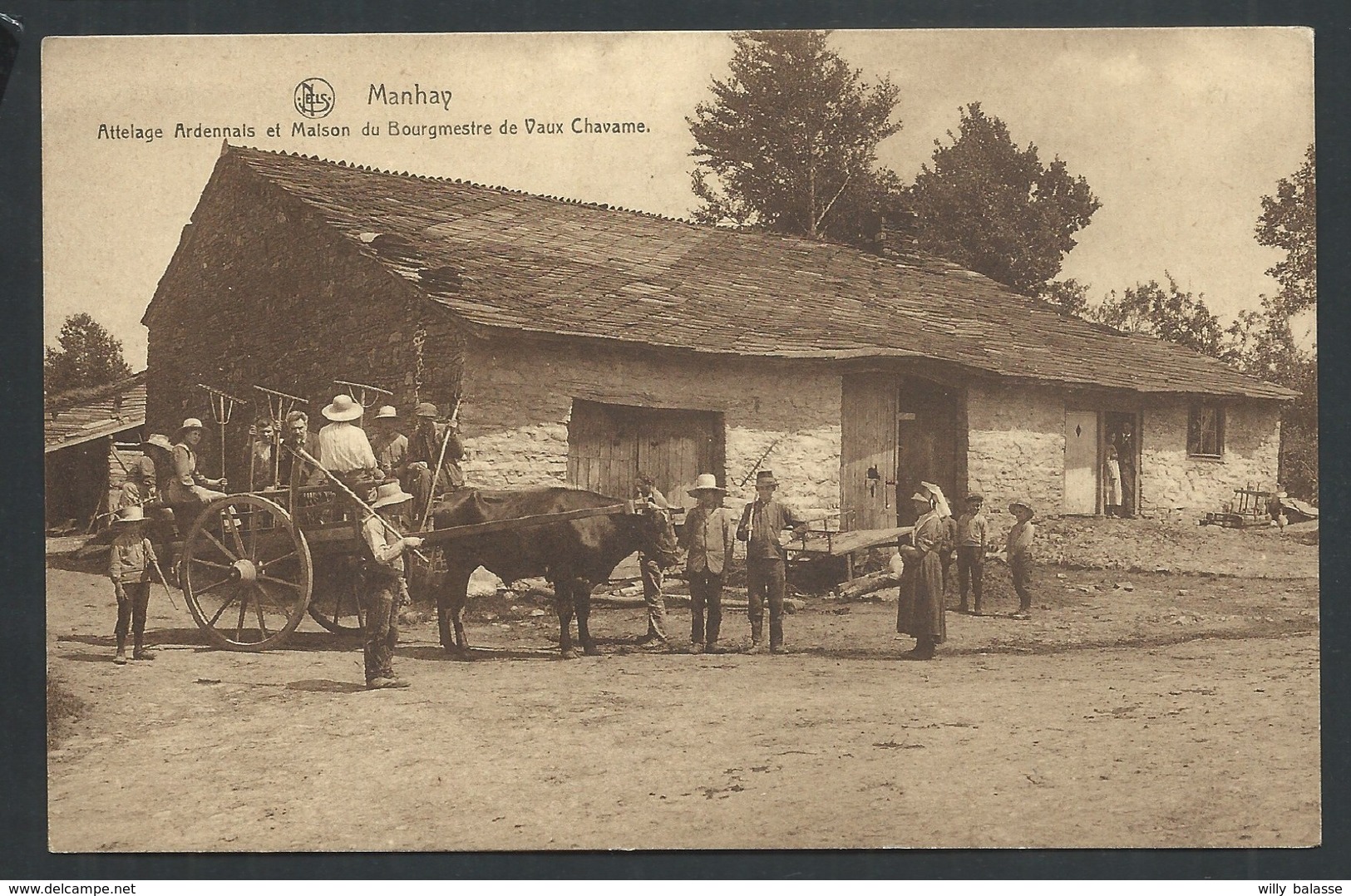 +++ CPA - MANHAY - Attelage Ardennais Et Maison Du Bourgmestre De Vaux Chavame - Nels    // - Manhay