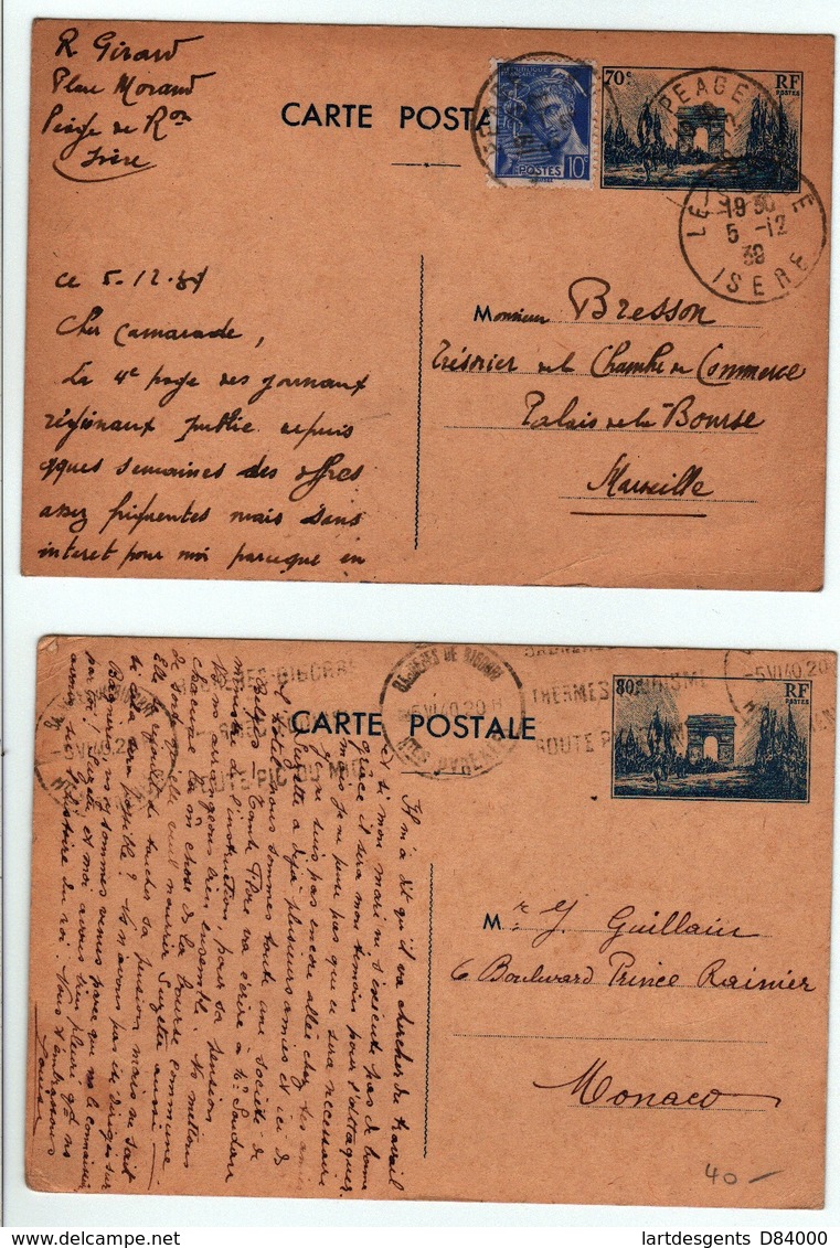 2 Cartes Entier Postaux , Défilé De La Victoire 70 C Et 80 C Rare - Standard Postcards & Stamped On Demand (before 1995)