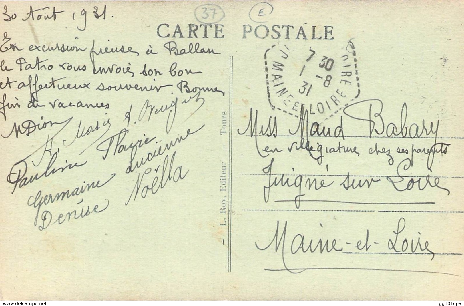 Cachet Convoyeur "Bressuire A Tours 1931" Frappe Superbe Luxe 2 Scans - Railway Post