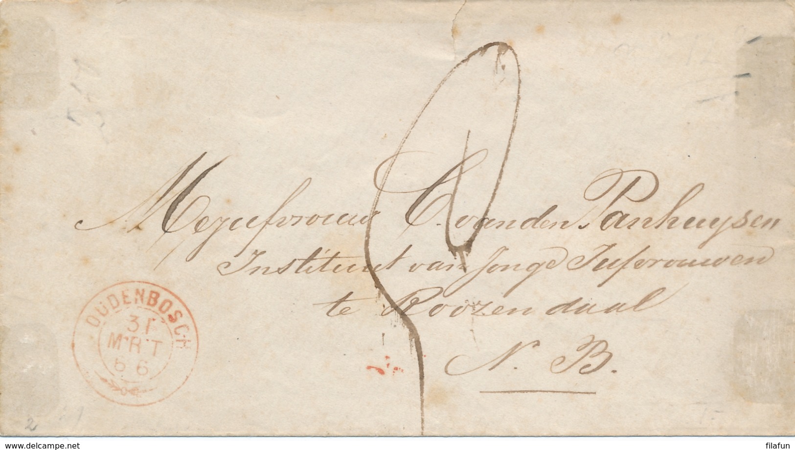 Nederland - 1866 - Takjestempel OUDENBOSCH Op Envelop Naar Rozendaal - ...-1852 Voorlopers