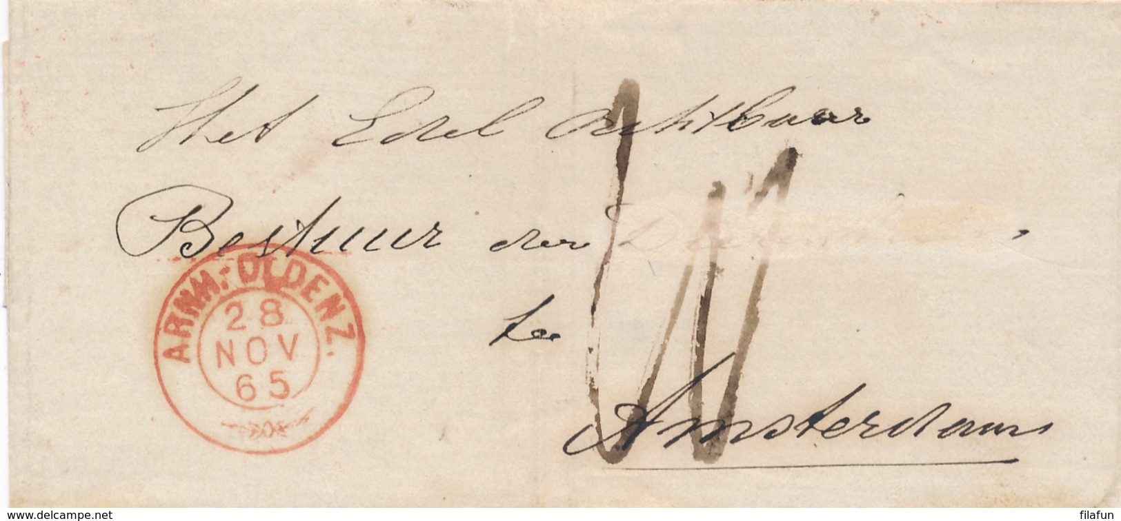 Nederland - 1865 - Takjestempel ARNH.-OLDENZ.  Op Omslag Naar Amsterdam - ...-1852 Voorlopers