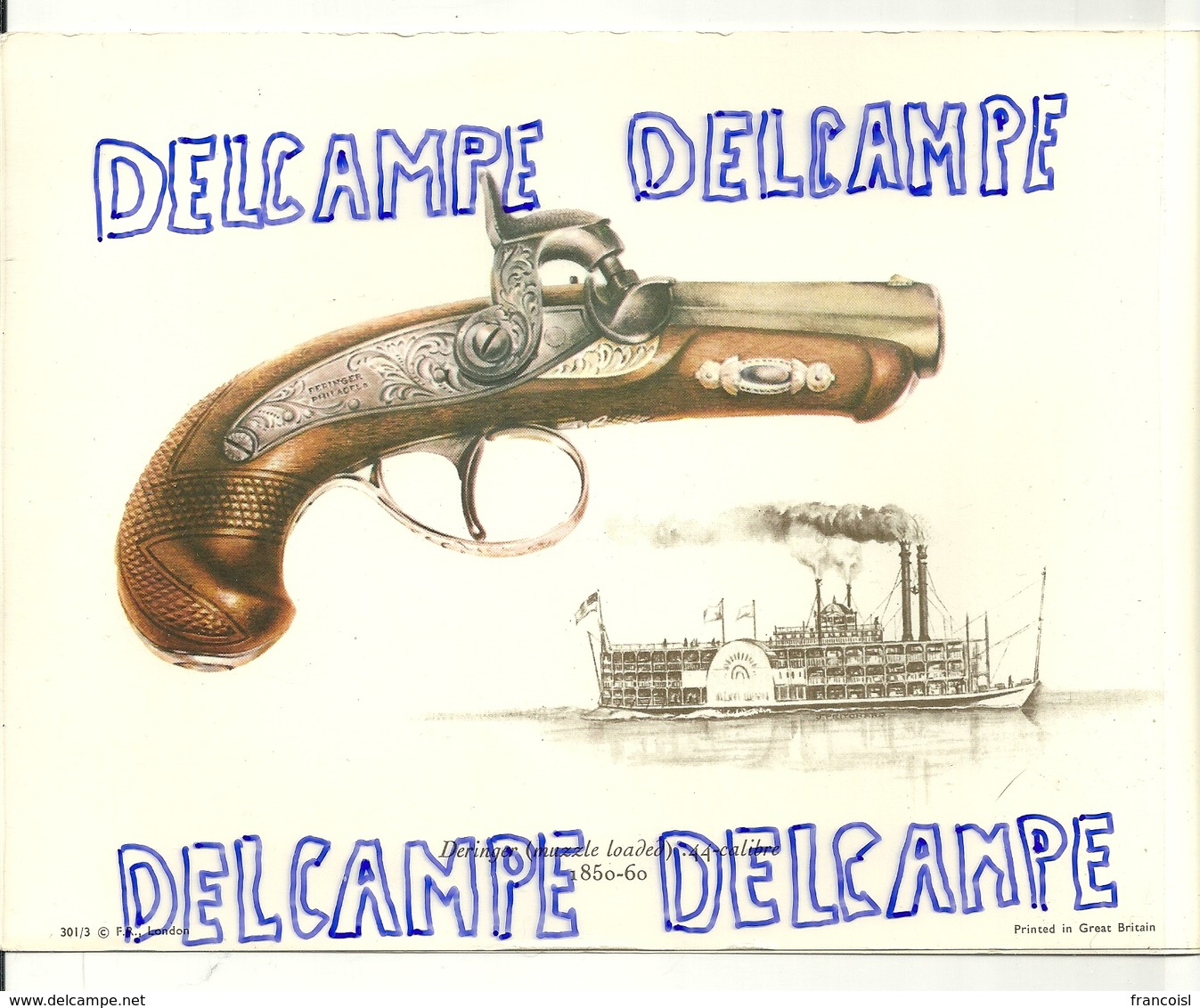 16,5/ 22 Cm. Image De Revolver Deringer (mused Loaded. Steam Boat. Illustration De J Pritchard - Autres & Non Classés